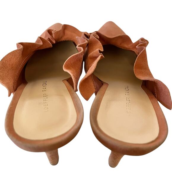 Loeffler Randall Langley Dusty Rose Kid Suede Leather Ruffle Mule Heels - Picture 8 of 10
